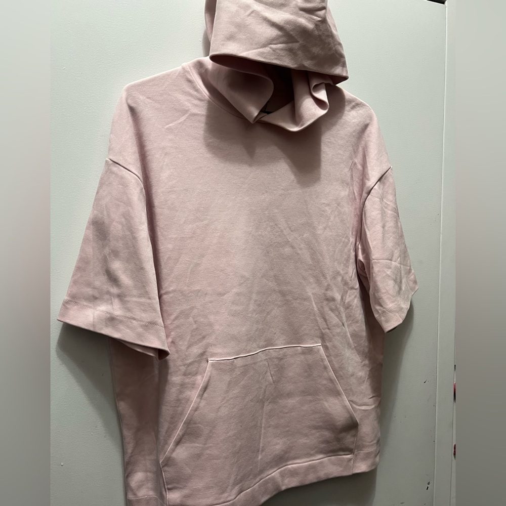 Oversized pink short sleeve popover hoodie - Picture 7 of 8